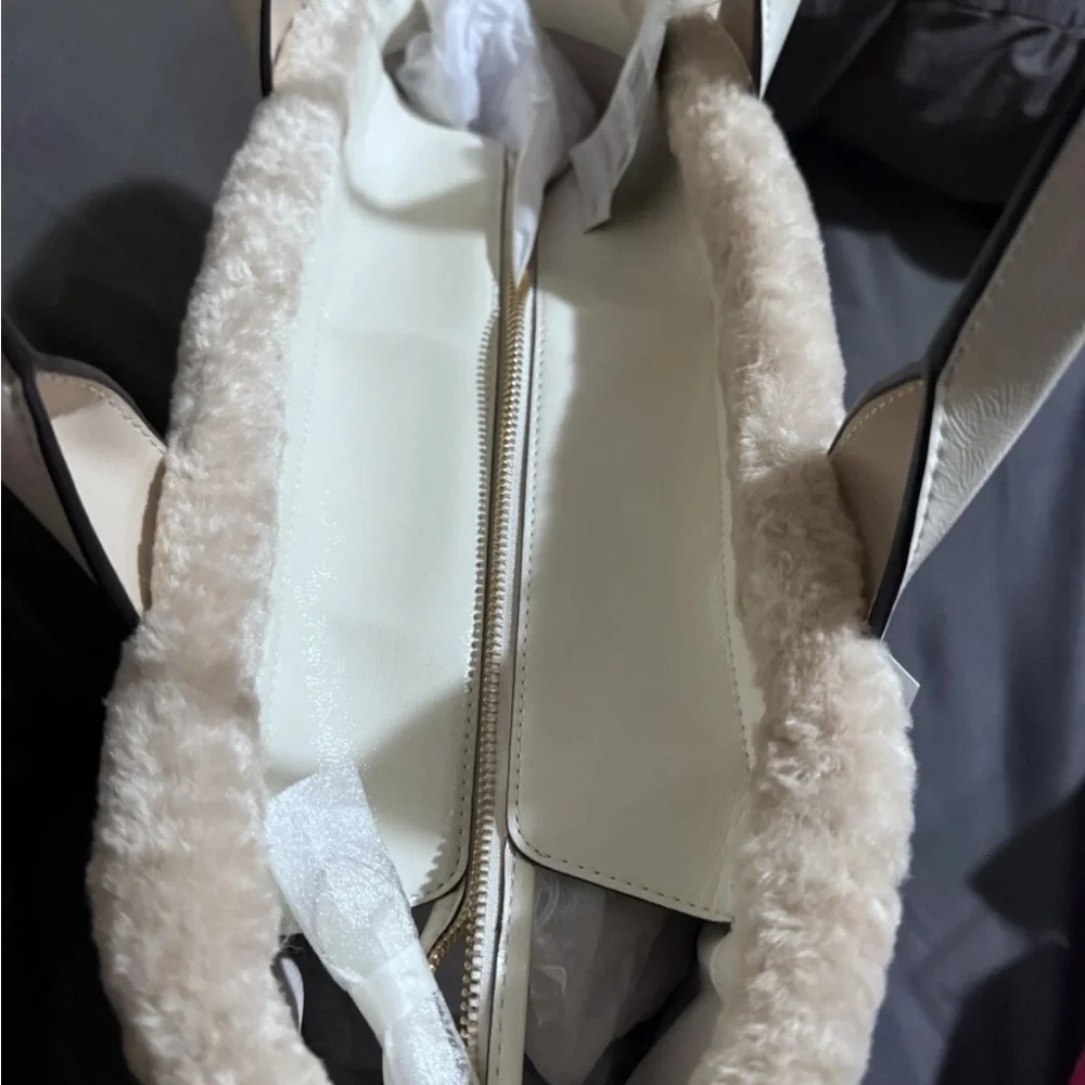 Kate Spade Large Cream Embroidered patent leather tote fur - NWT retails: $429